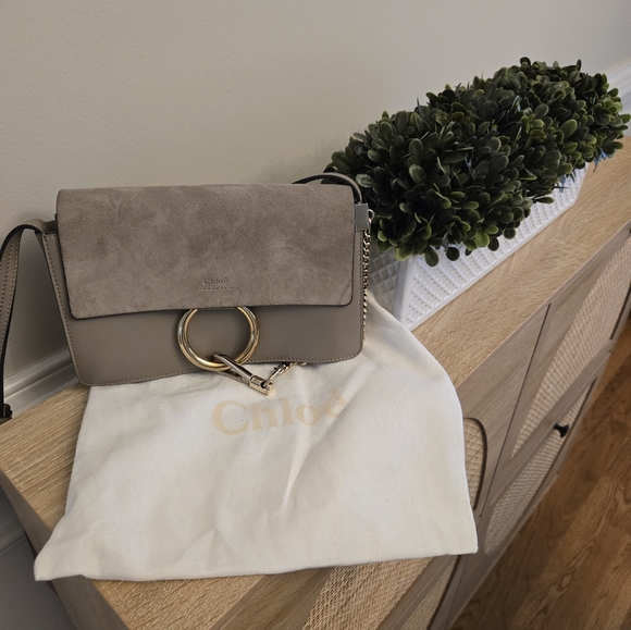 Chloé Faye Grey/Taupe Tone Suede & Leather Crossbody LIKE NEW - Picture 1 of 4